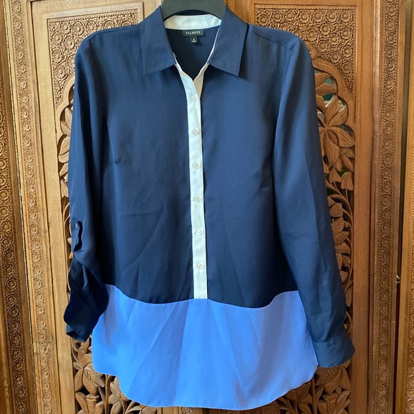 EUC - Talbots Button Down Roll Tab Block Color Tunic - Picture 1 of 10